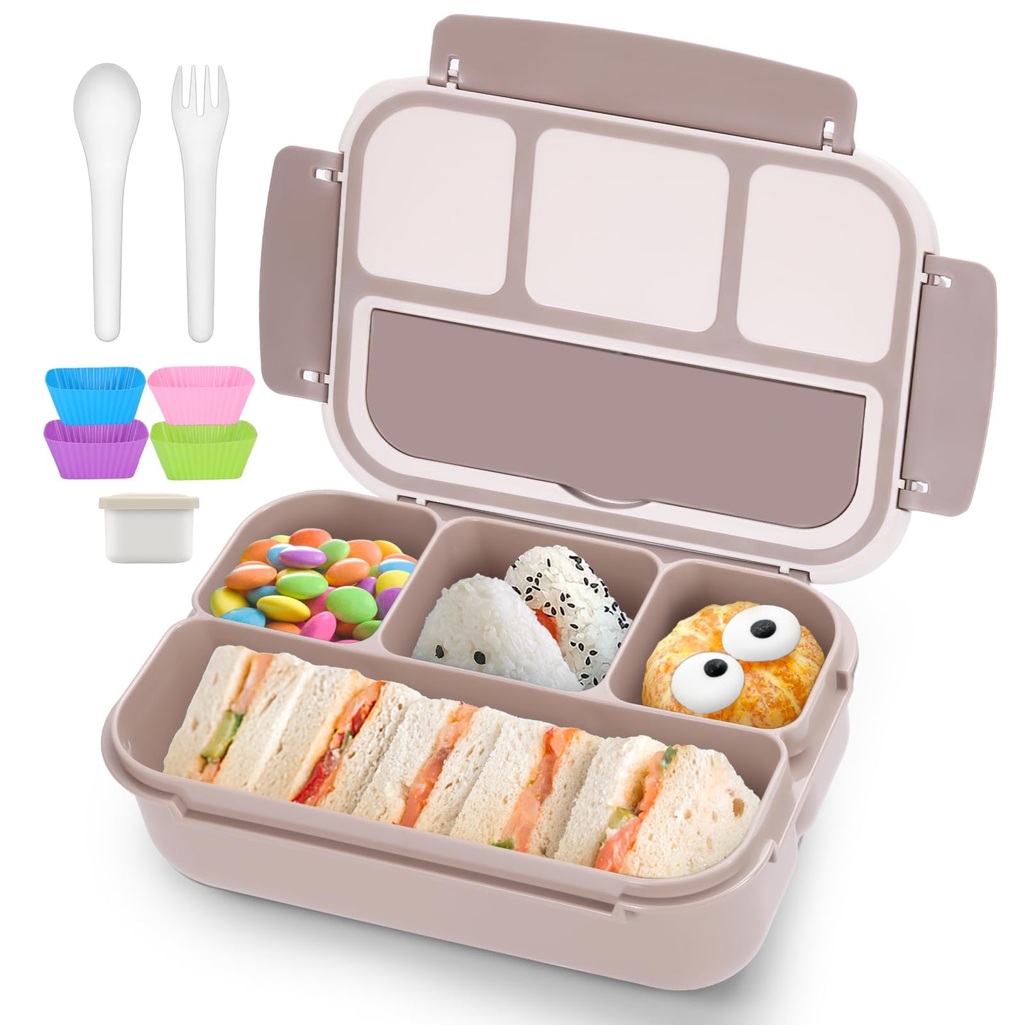 Bento Lunch Box for Kids - 4 Compartment Leak-Proof School Lunch Container with Utensils Purple