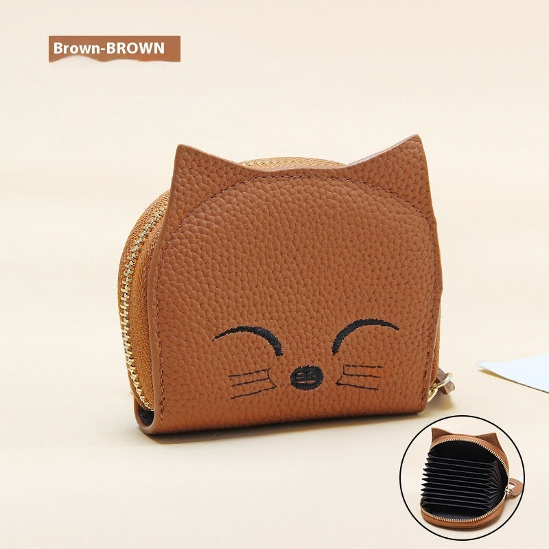 Women's Leather Card Holder with Cartoon Pendant