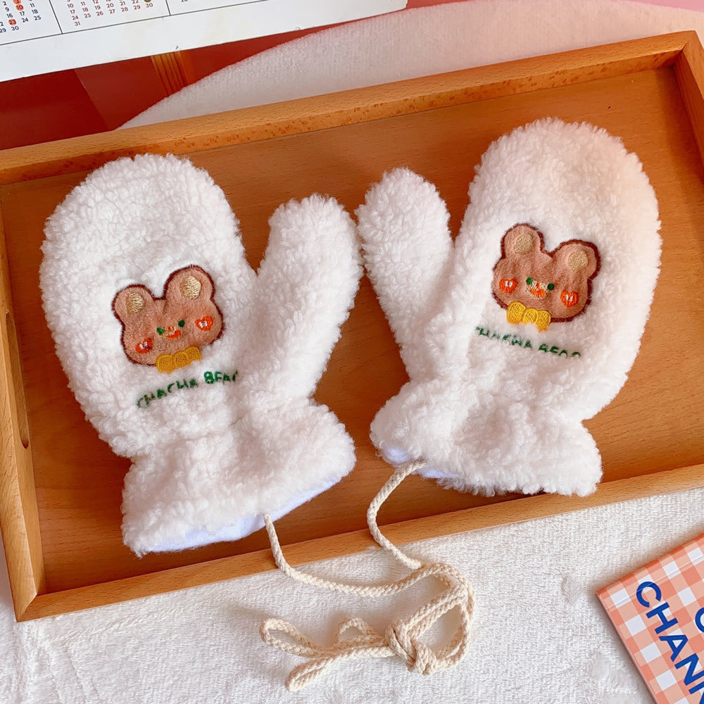 Plush Gloves Fleece-lined Thick Windproof Warm Plush Full Finger Halter