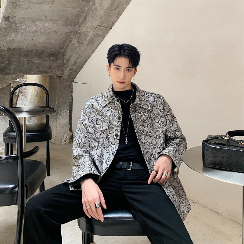 Men's Vintage Snake Print Loose Jacket for Fall Fashion