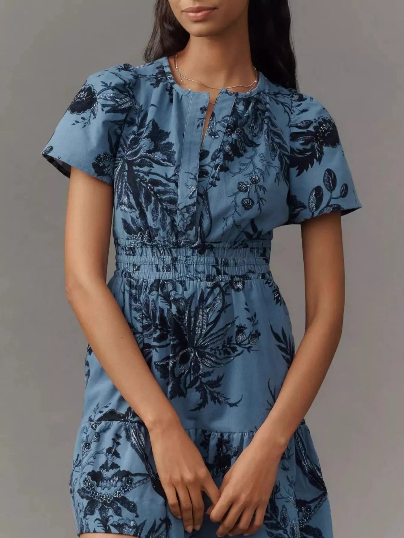 Printed Notched Short Sleeve Dress