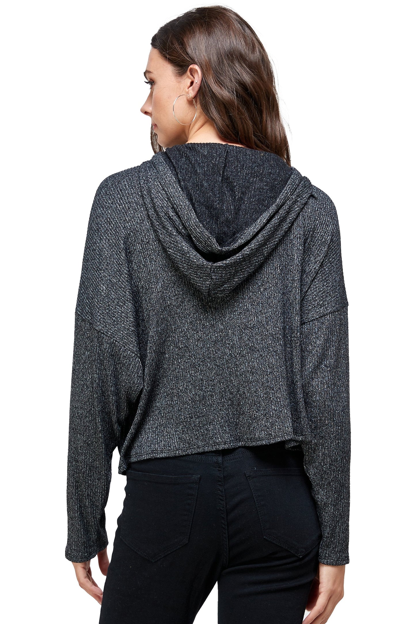 Brushed Two Tone Sweater Rib Hooded Top
