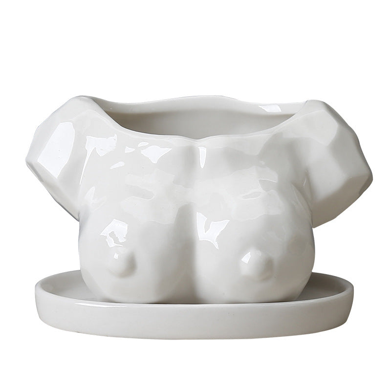 Cartoon Succulent Flower Pot Ceramic White Creative Abstract Body Art Floral