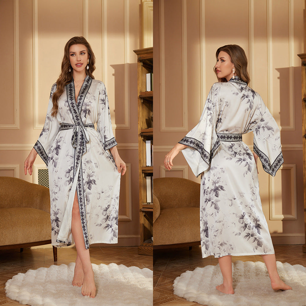 Satin Womens Nightgown Long Bathrobe Long Sleeve Sleepwear
