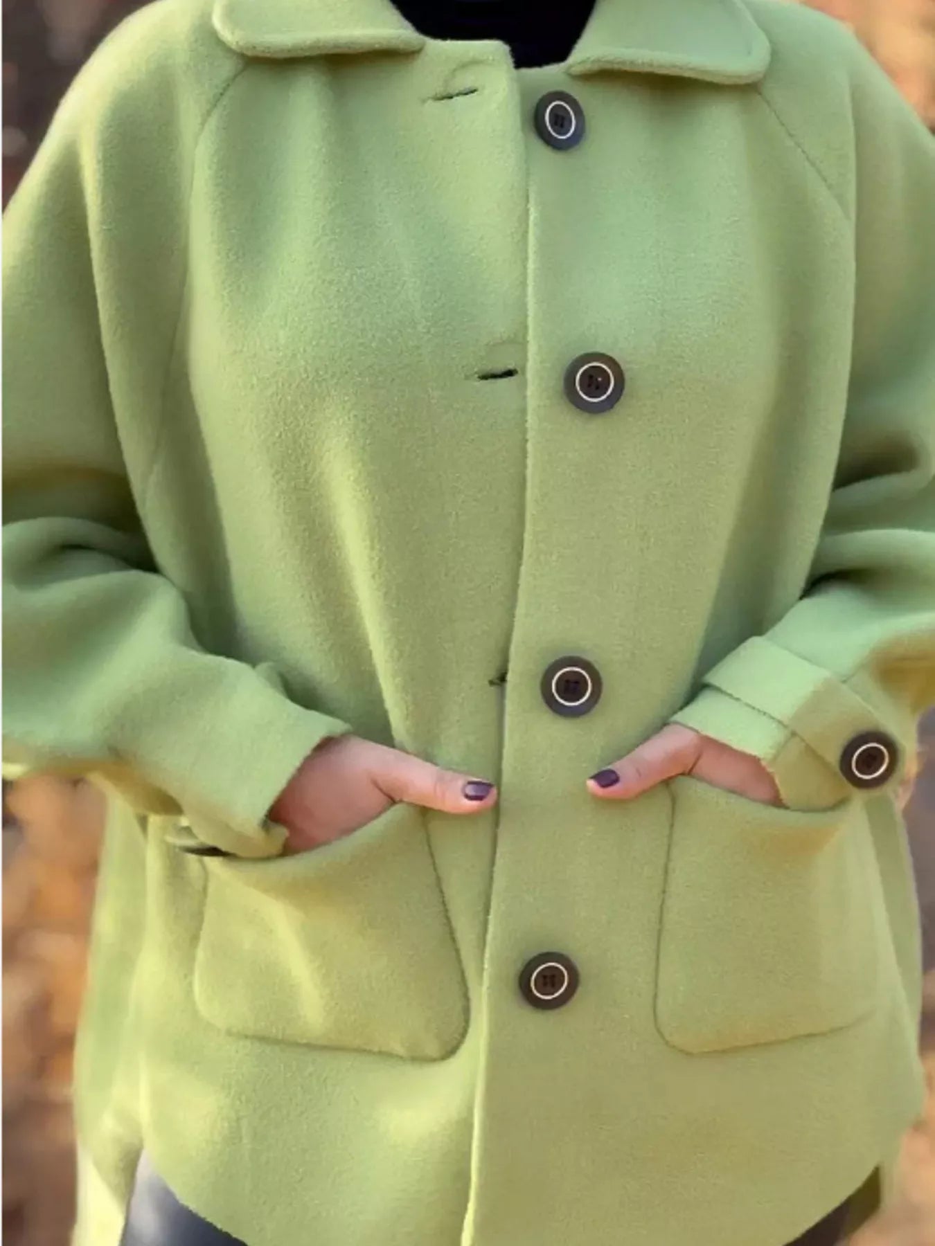 Full Size Button-Front Raglan Sleeve Coat Plus Size