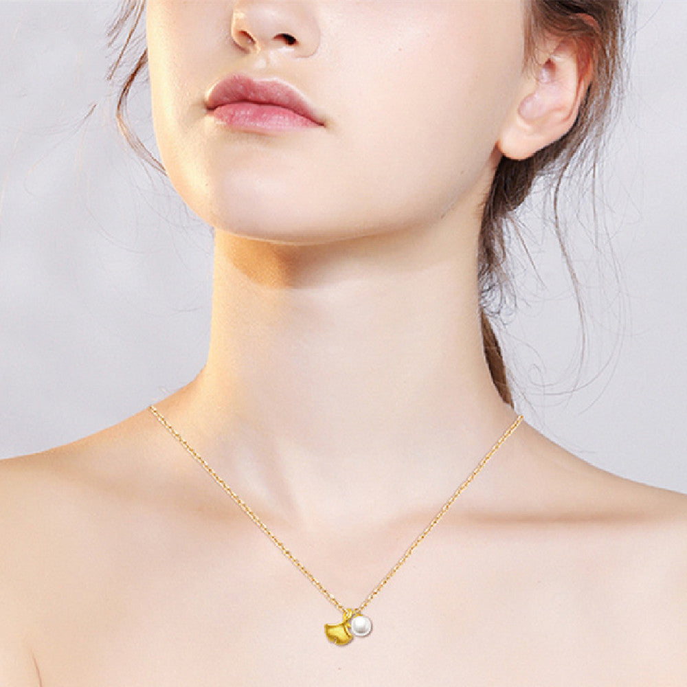 Pure Gold Ginkgo Leaf Pearl Necklace