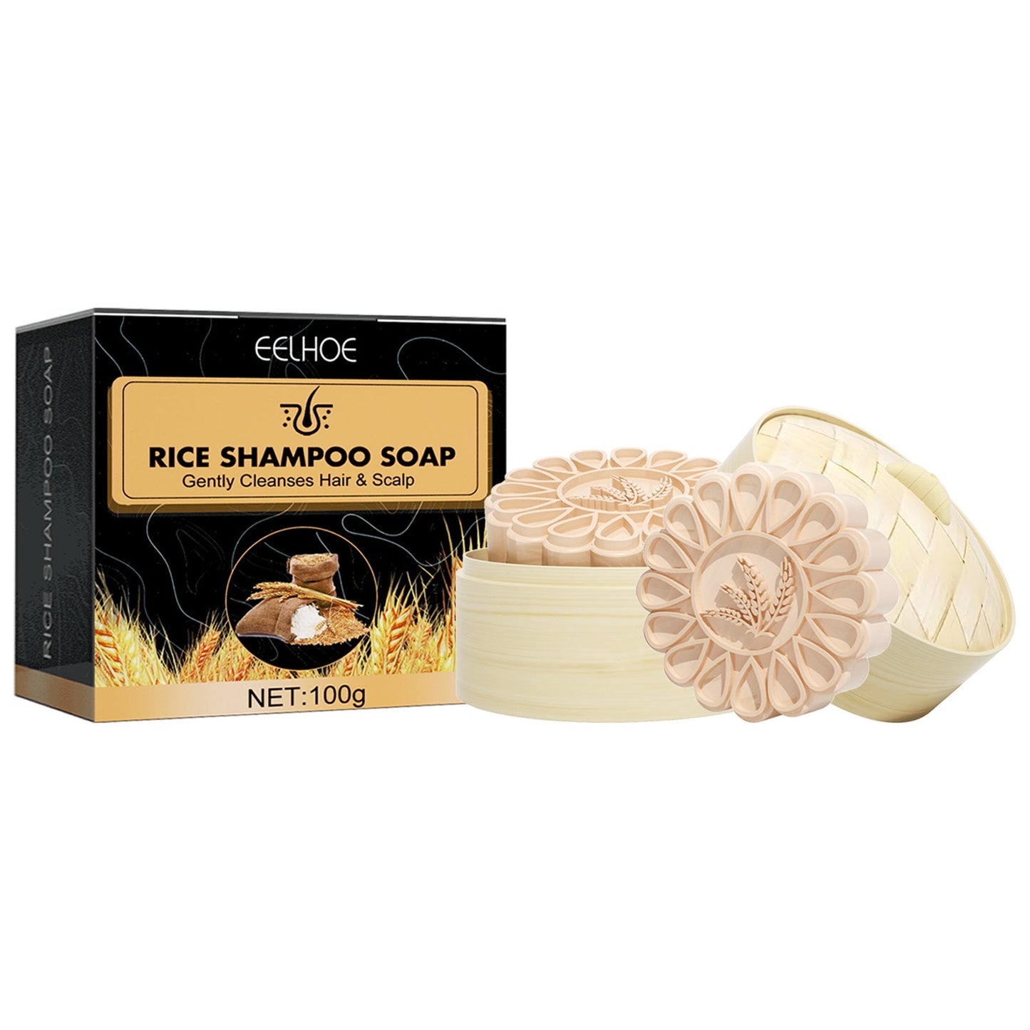 Rice Anti-Slip Shampoo Soap, Moisturizes Scalp Cleans Hair Repairs Damaged Hair And Strengthens Hair Shampoo Soap