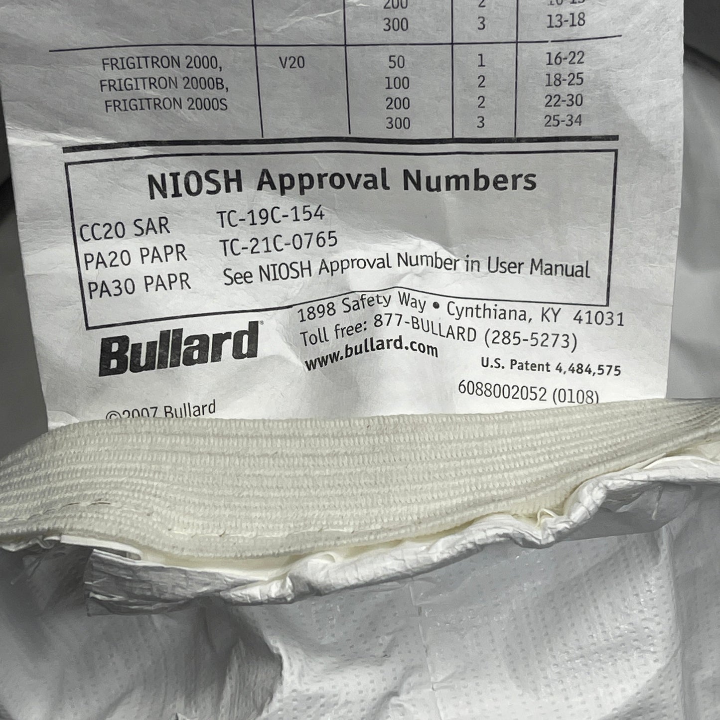 BULLARD (2 PACK) Respirator Hood FacePiece Large 20LFL (for CC20 or PA20/PA30) 8/2011 (New / Old Stock)