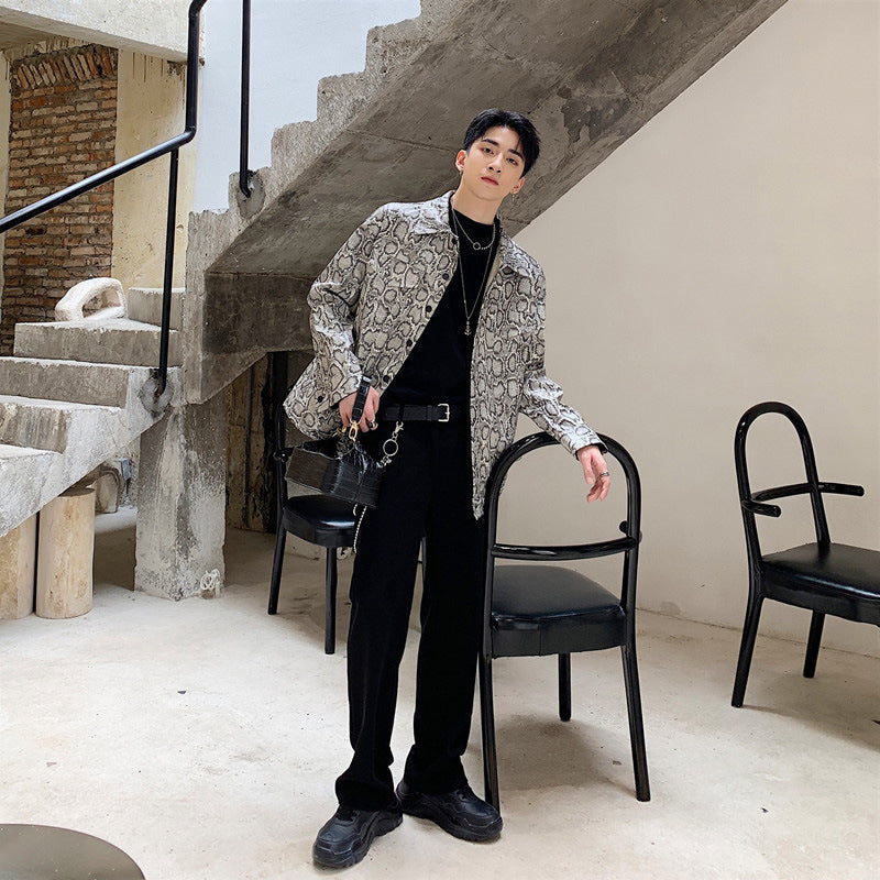 Men's Vintage Snake Print Loose Jacket for Fall Fashion