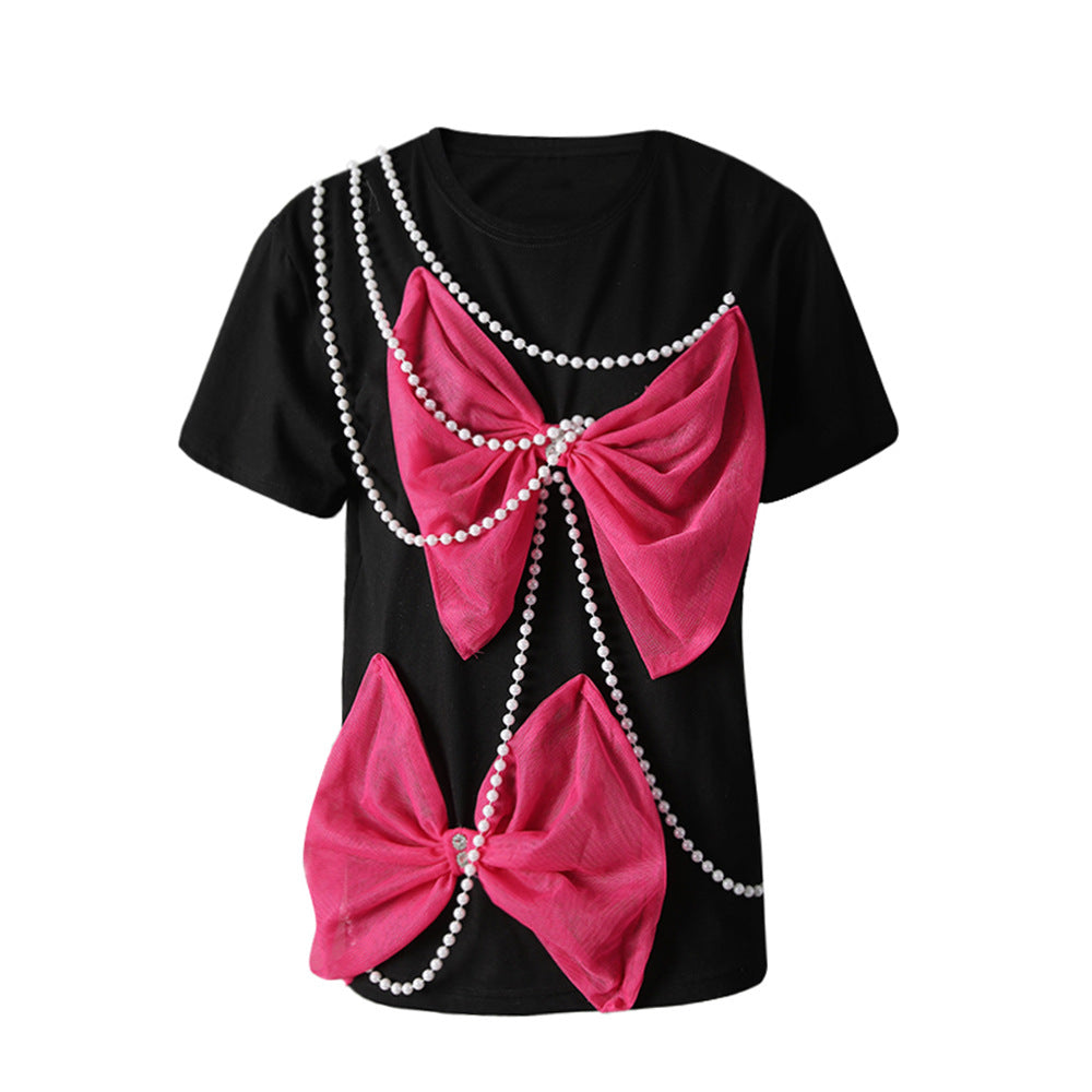 Women's New Arrival Niche Loose Pullover Top With Pearl Chain