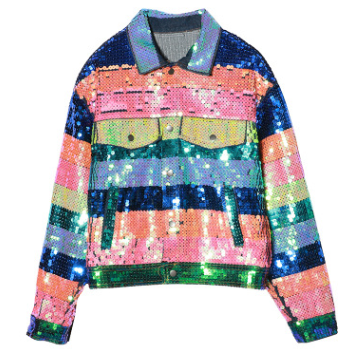 Thai Fashion Rainbow Sequin Long Sleeve Denim Jacket