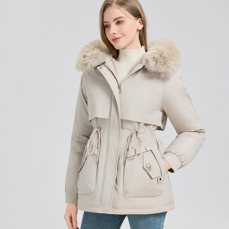 Waist Trimming Short Hooded New Big Fur Collar Coat Women's Clothing