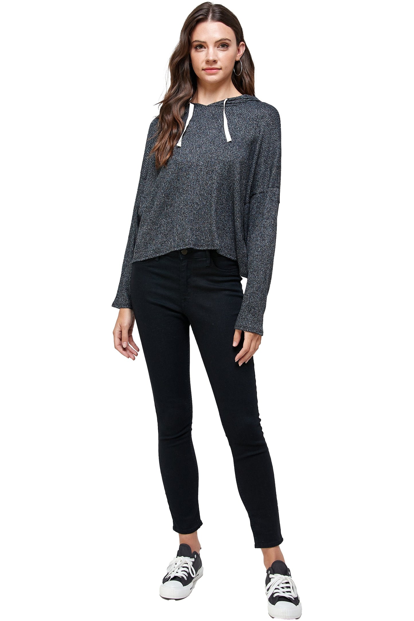 Brushed Two Tone Sweater Rib Hooded Top