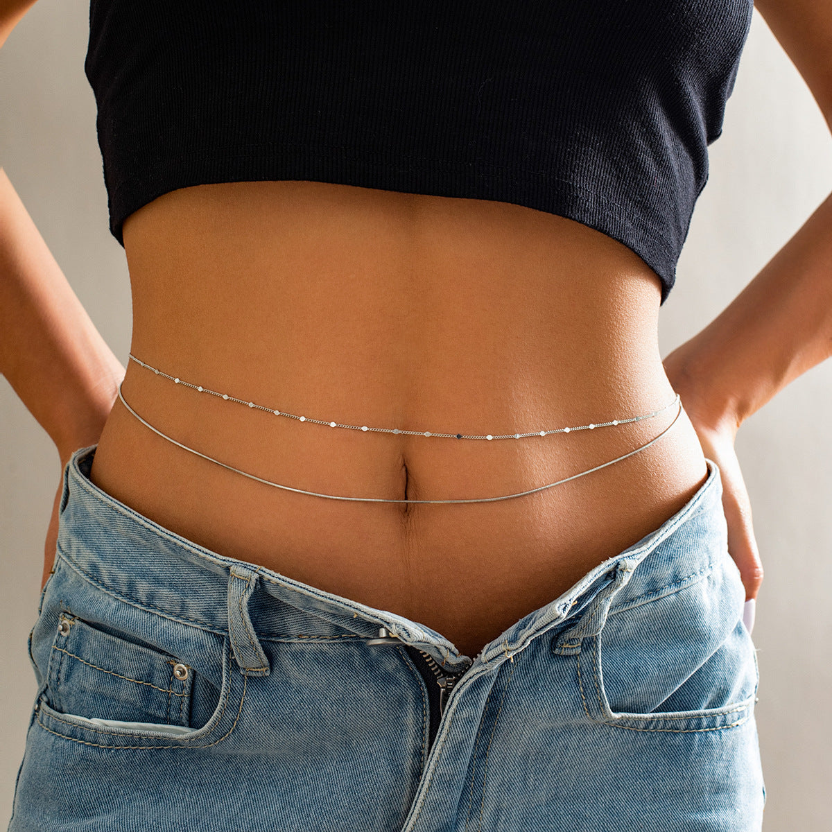Versatile double-layer simple thin chain claw chain body chain fashionable beach rhinestone sexy waist chain