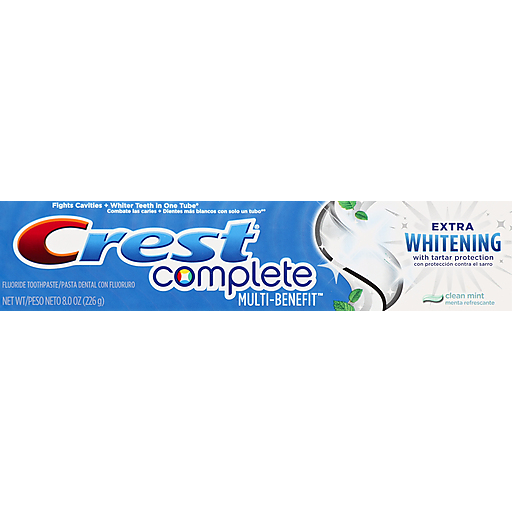Crest Complete Multi-Benefit Extra Whitening With Tartar Protection Clean Mint Fluoride Toothpaste 8 Oz. Box