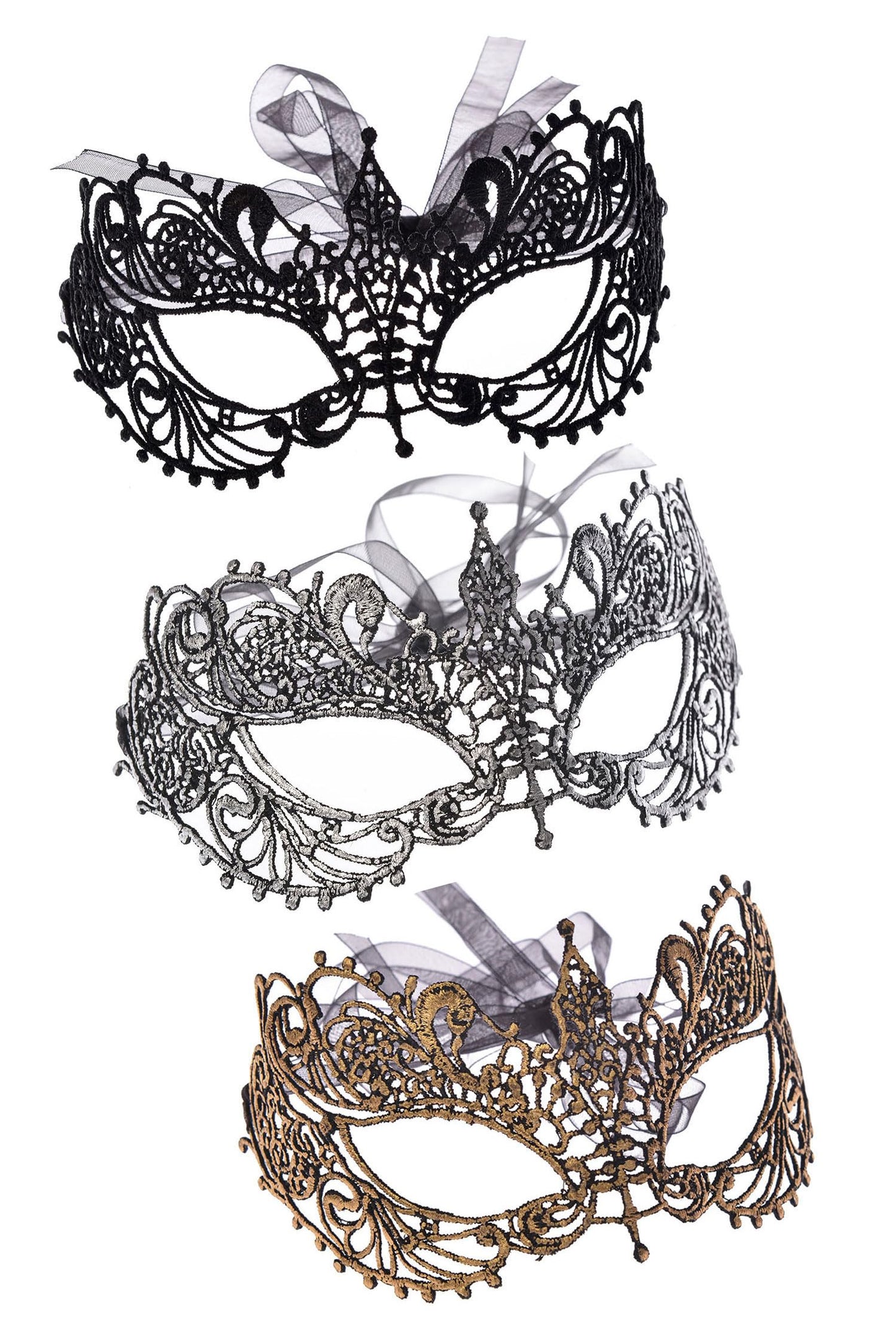 Vintage Venetian Masquerade Masks for Women - Classic Half Face Masks for Parties - 3 Piece Set