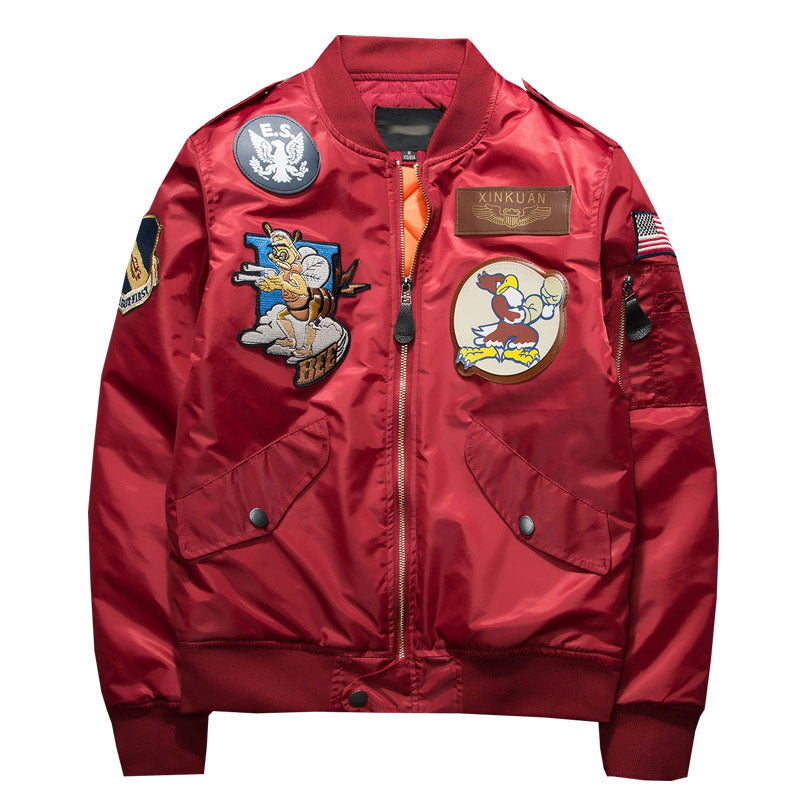 Embroidered Pilot Jacket with Badges - Hip Hop Couples’ Wear