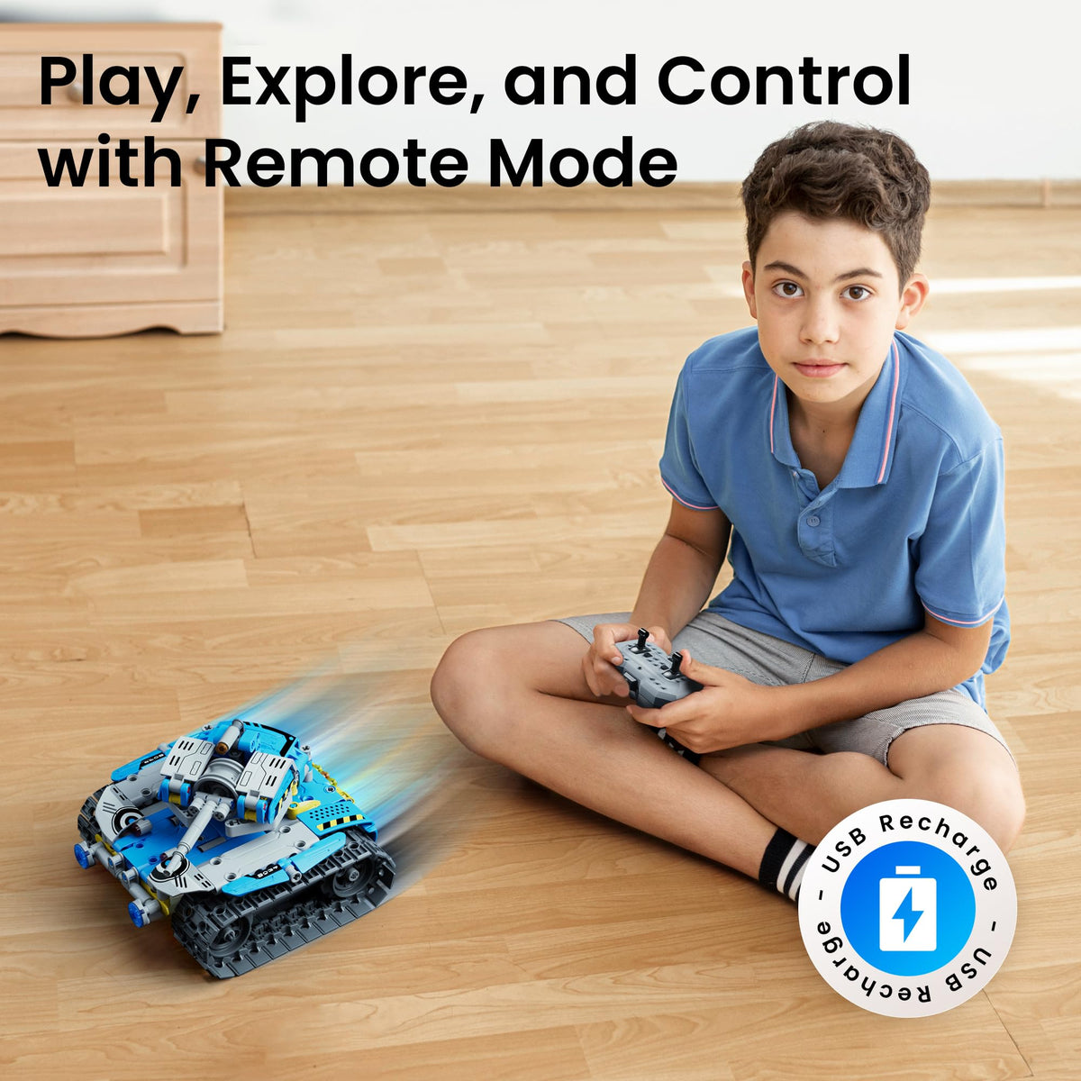 Sillbird Robot Building Kit 488 Pieces 5in1 STEM Toy Remote Control Blue.