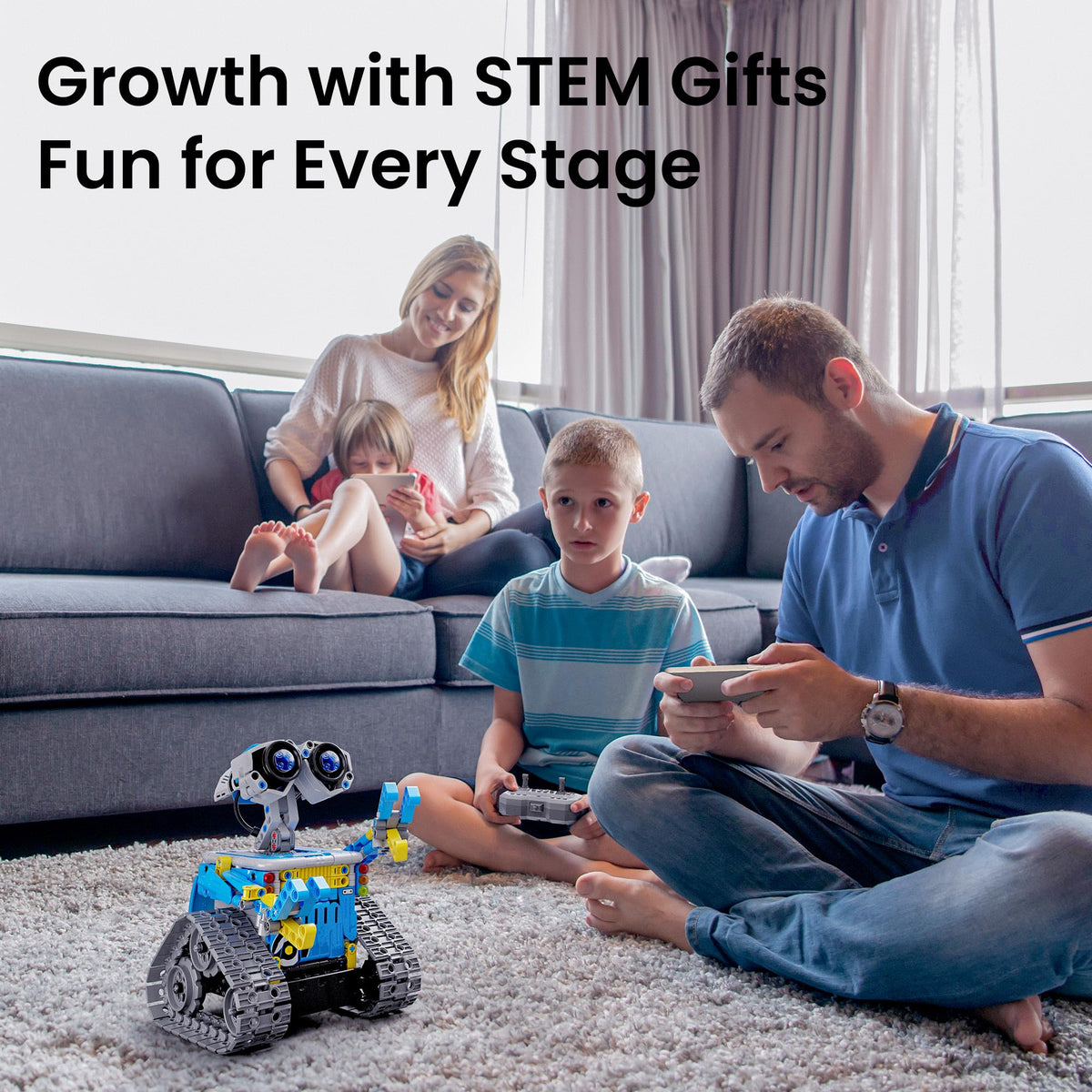 Sillbird Robot Building Kit 488 Pieces 5in1 STEM Toy Remote Control Blue.