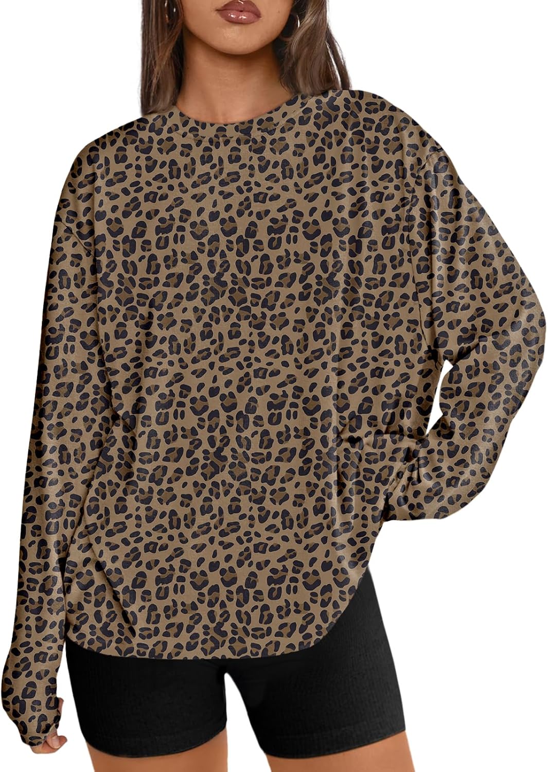 Women's Oversized Long Sleeve T-Shirt Casual Crewneck Basic Tee
