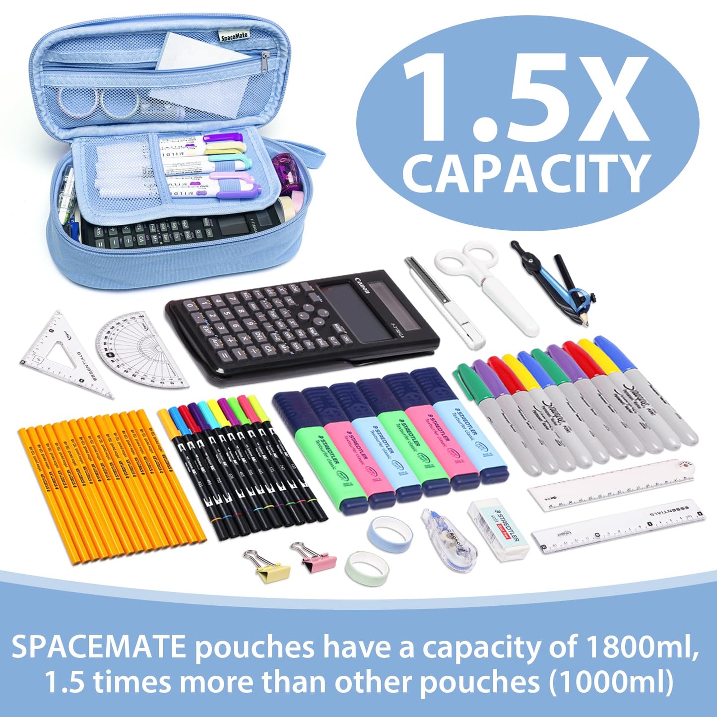 Large Pencil Case 1800ml - Heavy Duty Canvas School Supplies Organizer for Kids Students