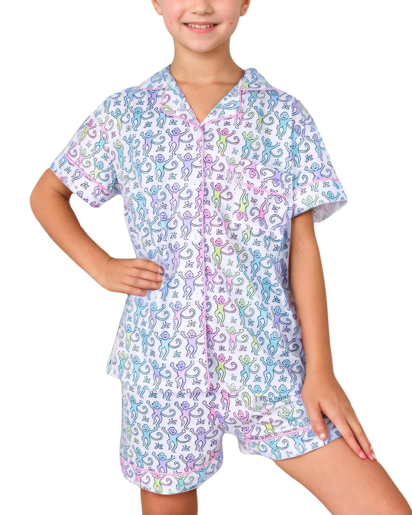 Roller Rabbit Pajamas Kids - Girls Summer 2 Piece Set - Button Down Top and Shorts