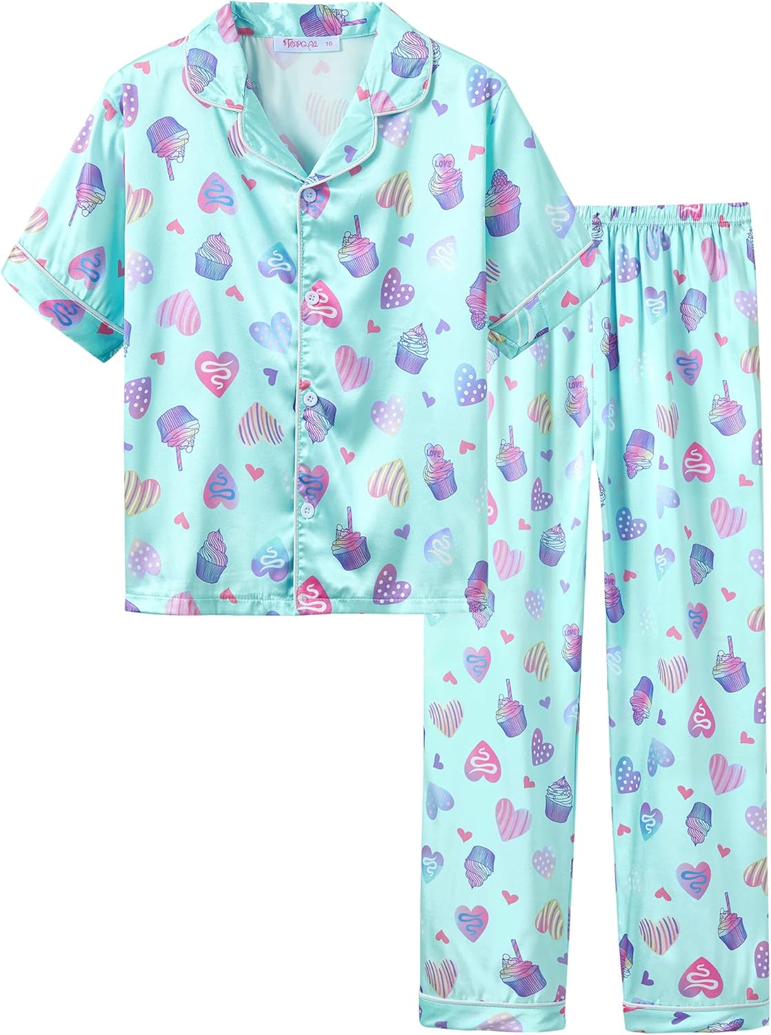 Girls Satin Pajama Set - Silky Button Down PJ with Shorts Size 6-16