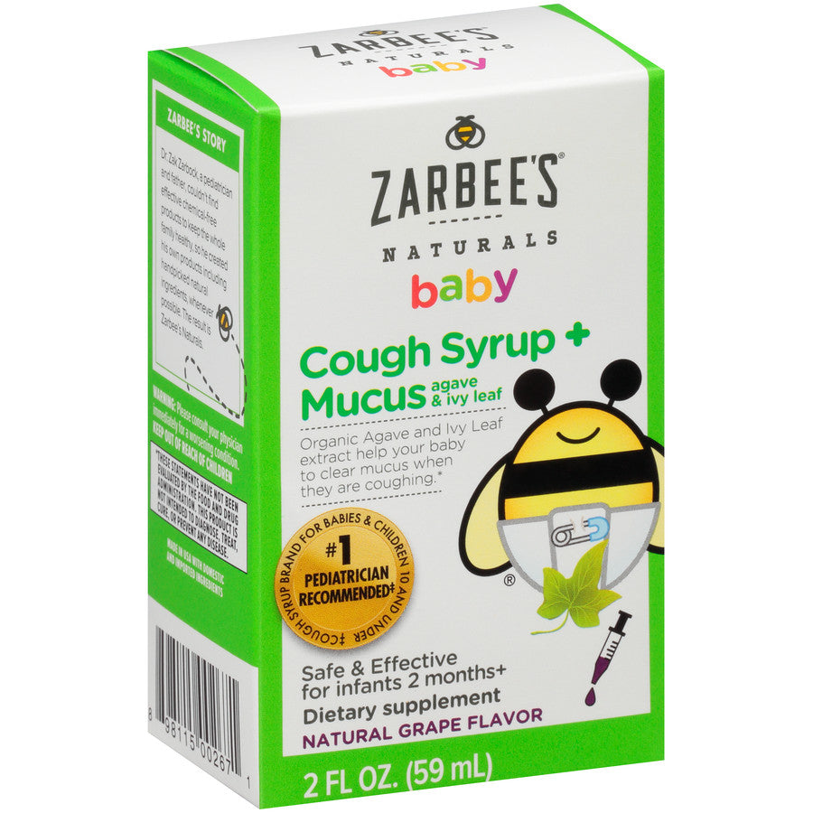 Zarbee's Naturals Baby Cough Syrup + Mucus Reducer Natural Grape Flavor 2 Oz