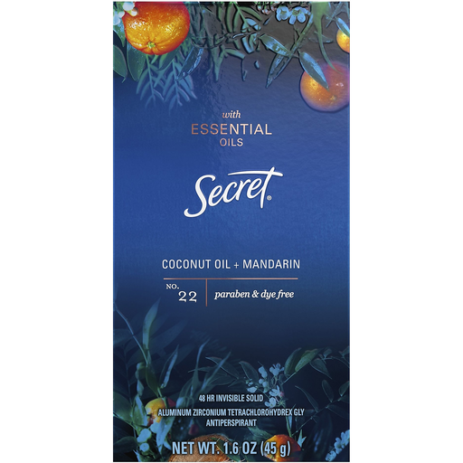 Secret Antiperspirant Deodorant For Women With Essential Oils, Coconut Oil And Mandarin Scent, 1.6 Oz