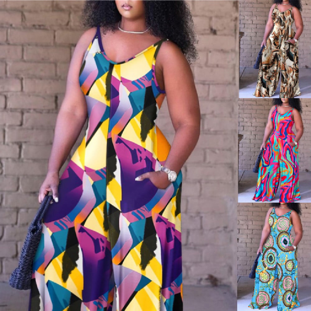 Women's Loose Printed Suspender Jumpsuit