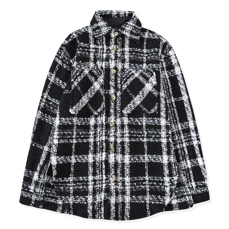 Black and White Plaid Knit Jacket for Couples