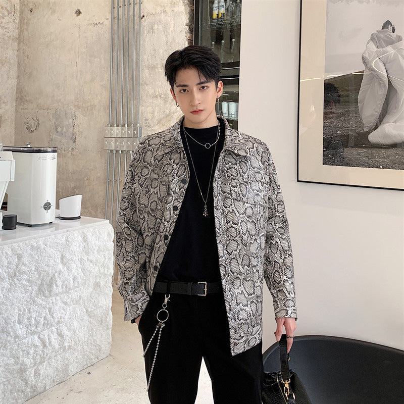 Men's Vintage Snake Print Loose Jacket for Fall Fashion