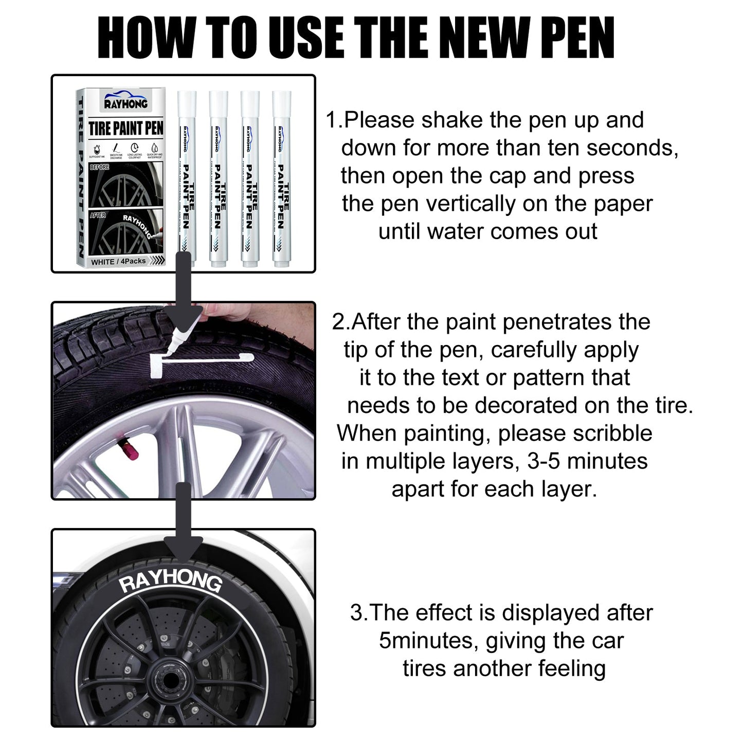 Tire Paint Pen, Car Tire Letter Pen Decorative Modification Supplies Graffiti Tracing Birthmark Pen