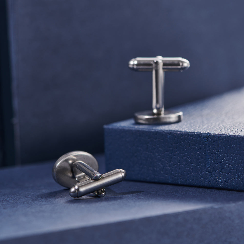 Oval Cross Silver Stainless Steel Cufflinks