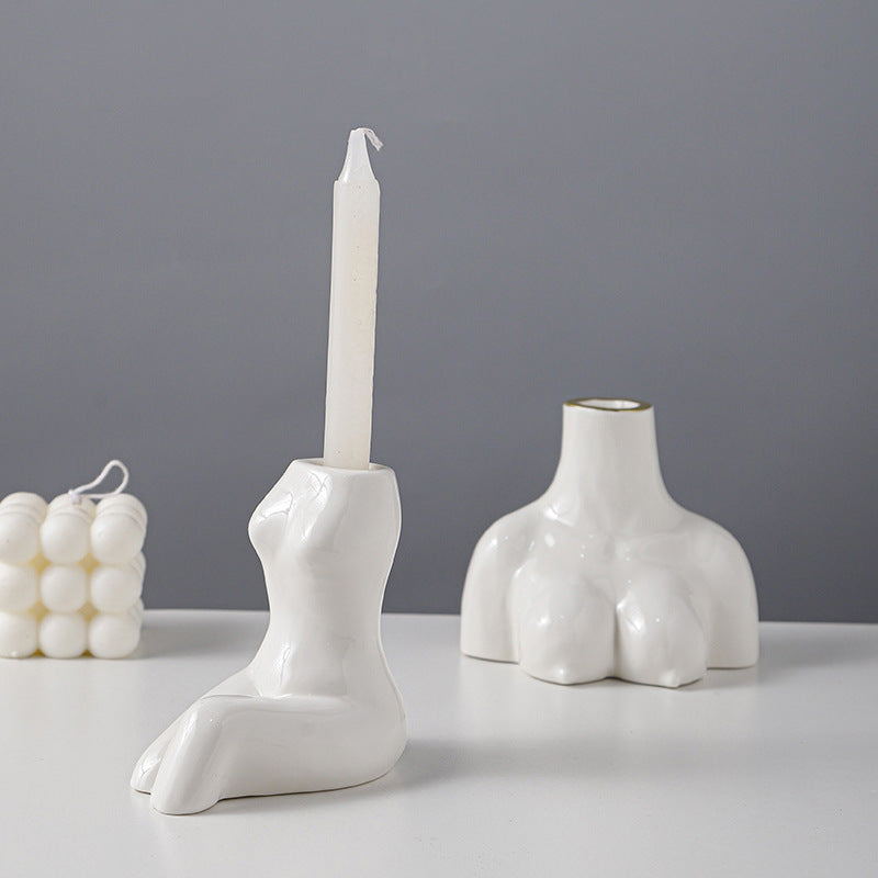 Creative Body Art White Candle Cup Hotel Desktop Simple Ceramic Ornaments
