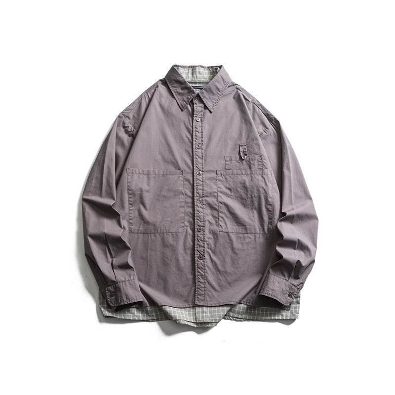 Two piece checkered long sleeved shirt for casual vacation men