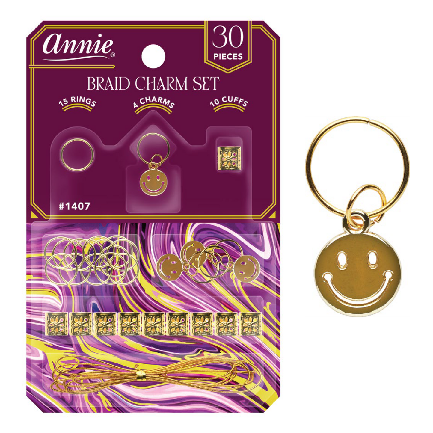Annie Braid Charm Set, Smiley Face - 1 pk