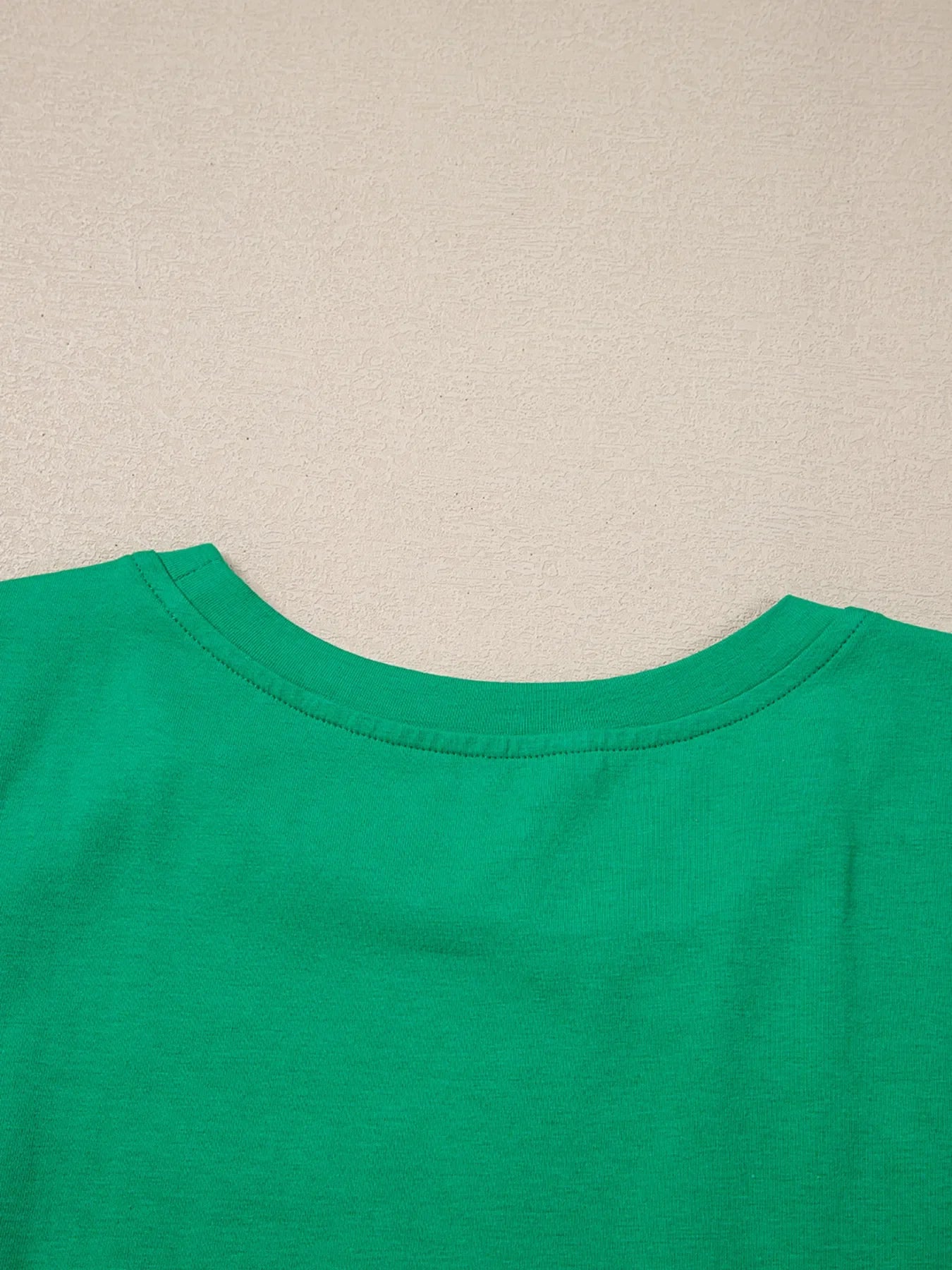 Ruffled Sleeve Slim Fit Crew Neck Top