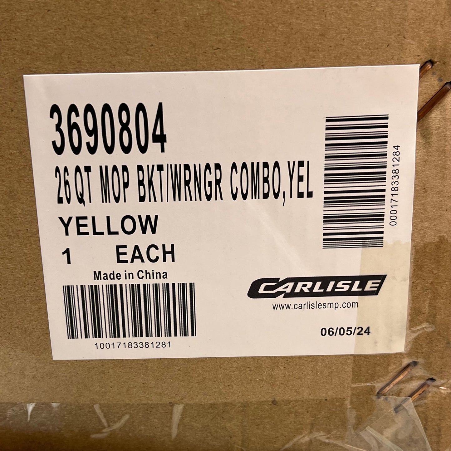 CARLISLE Rolling Mop Bucket W/ Side Press Wringer 26 Qt Capacity Yellow 3690804