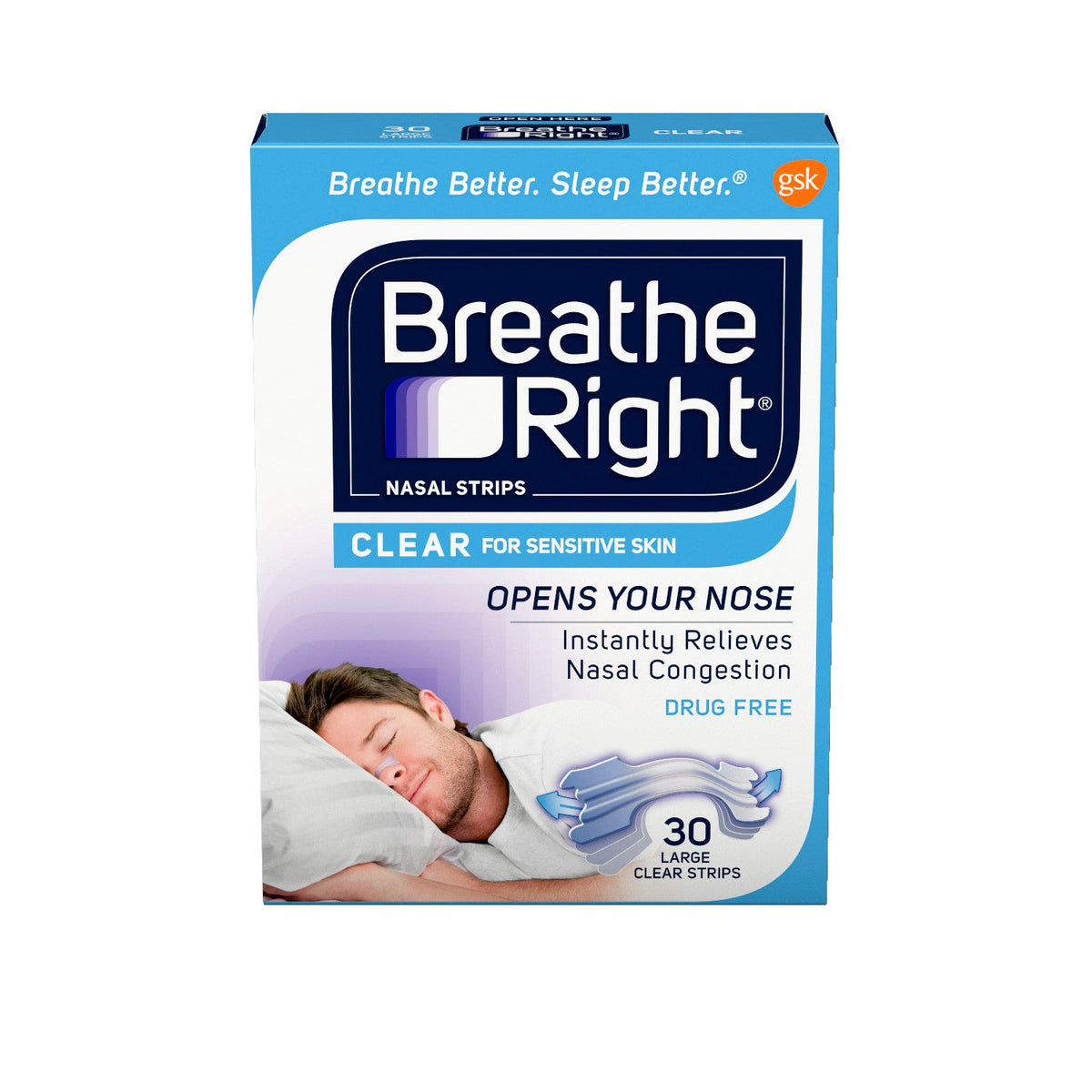Breathe Right Nasal Strips, Clear, For Sensitive Skin, Large
