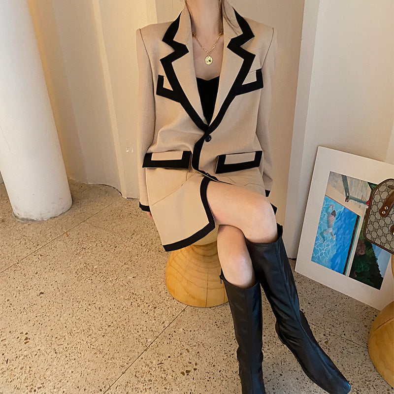 Stylish French Style Color Block Blazer Jacket for Women