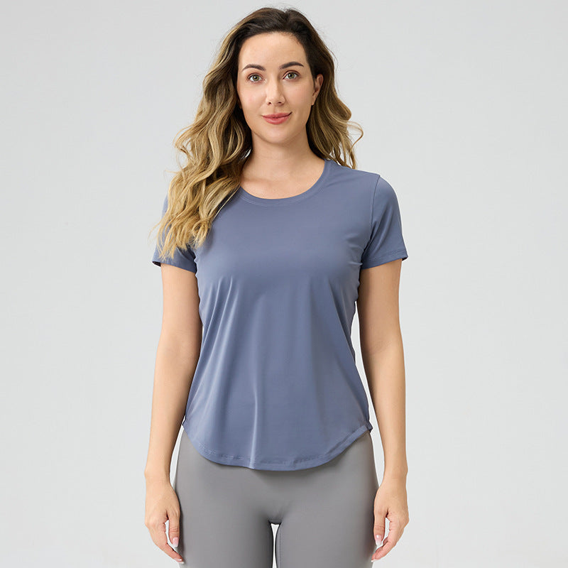 Womens Breathable Bare-Look Yoga Short-Sleeve Top