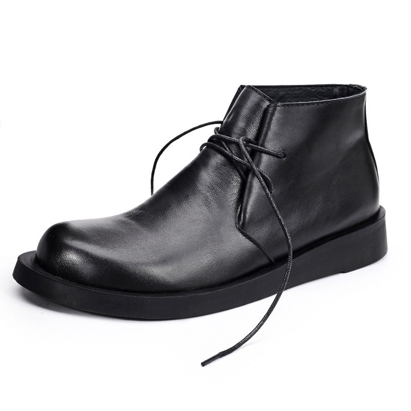 Short Lace-up Leather Mid-top Martin Boots
