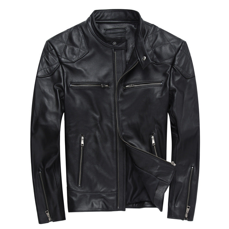 Men's Short Harley Leather Jacket, Stand Collar Casual Coat