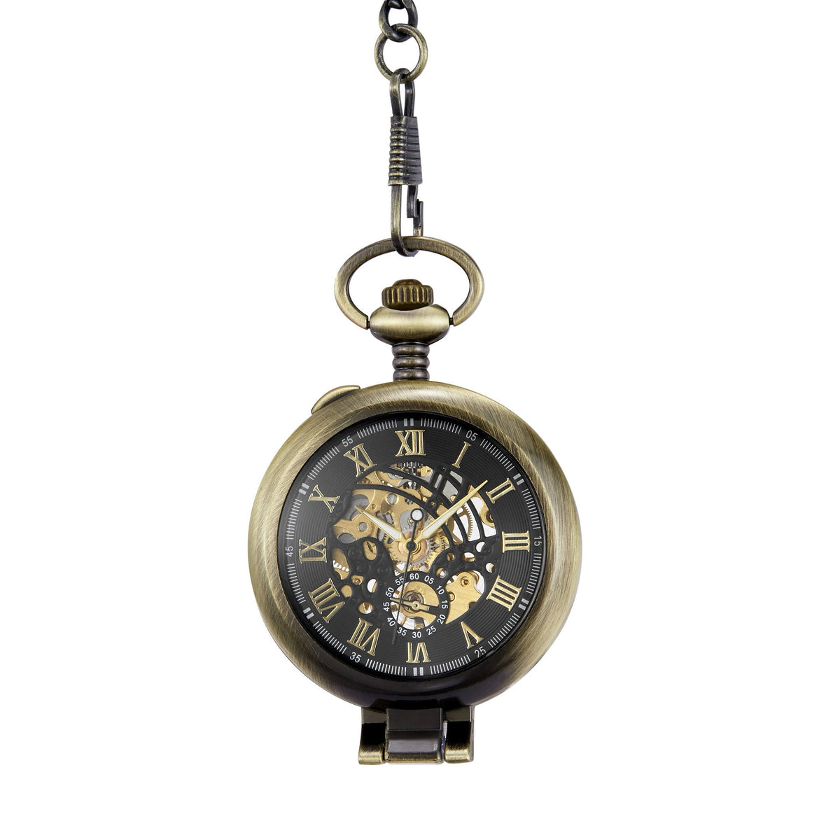 Hollowed-out Magnifying-glass Flip Mechanical Pocket Watch