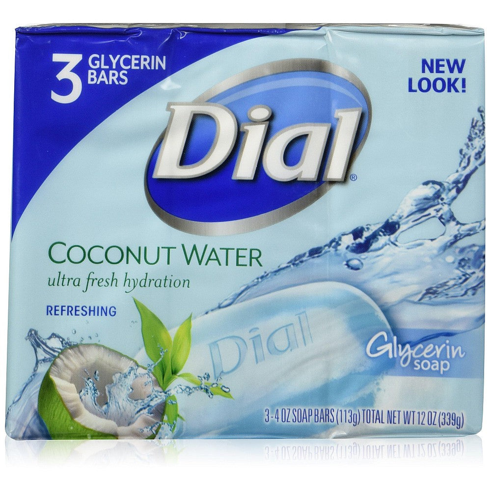 Dial Glycerin Bar Soap Coconut Water Refreshing 3 Bars 4 Oz