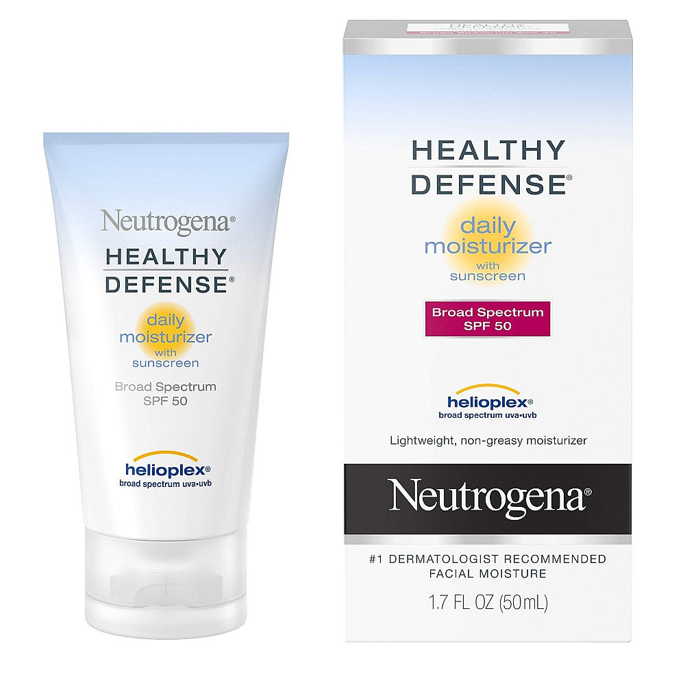 Neutrogena Healthy Defense Daily Moisturizer With Broad Spectrum SPF 50 Sunscreen, Vitamin E & Anti-Oxidants, Lightweight, Non-Greasy & Hypoallergenic, 1.7 Fl. Oz