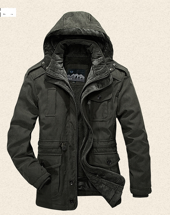 Men's Thick Cotton Jacket with Hood for Winter