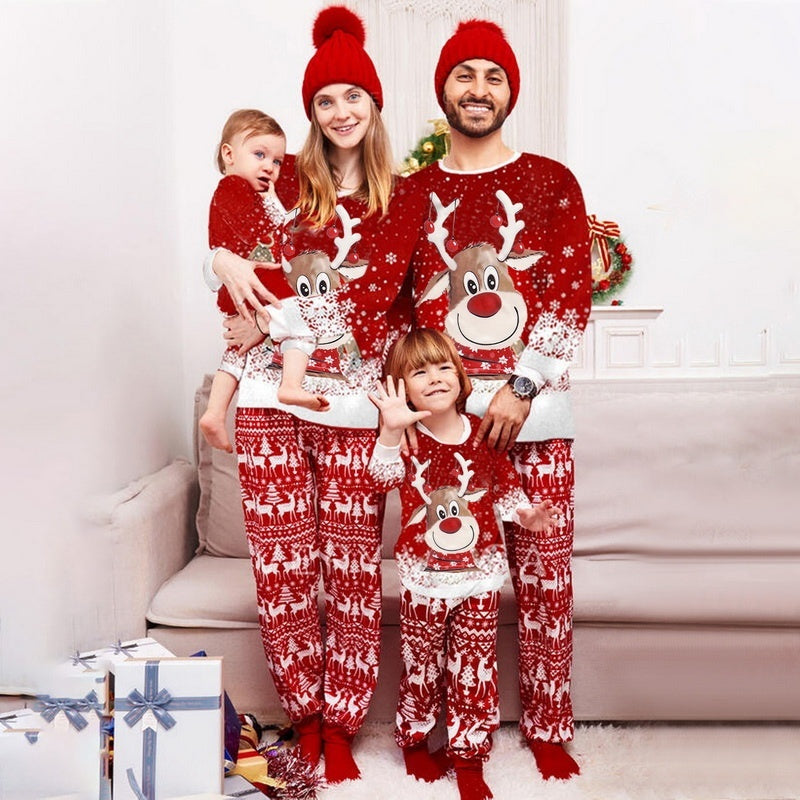 Parent-Child Two-piece Suit Elk Printing Pajamas Suit Homewear