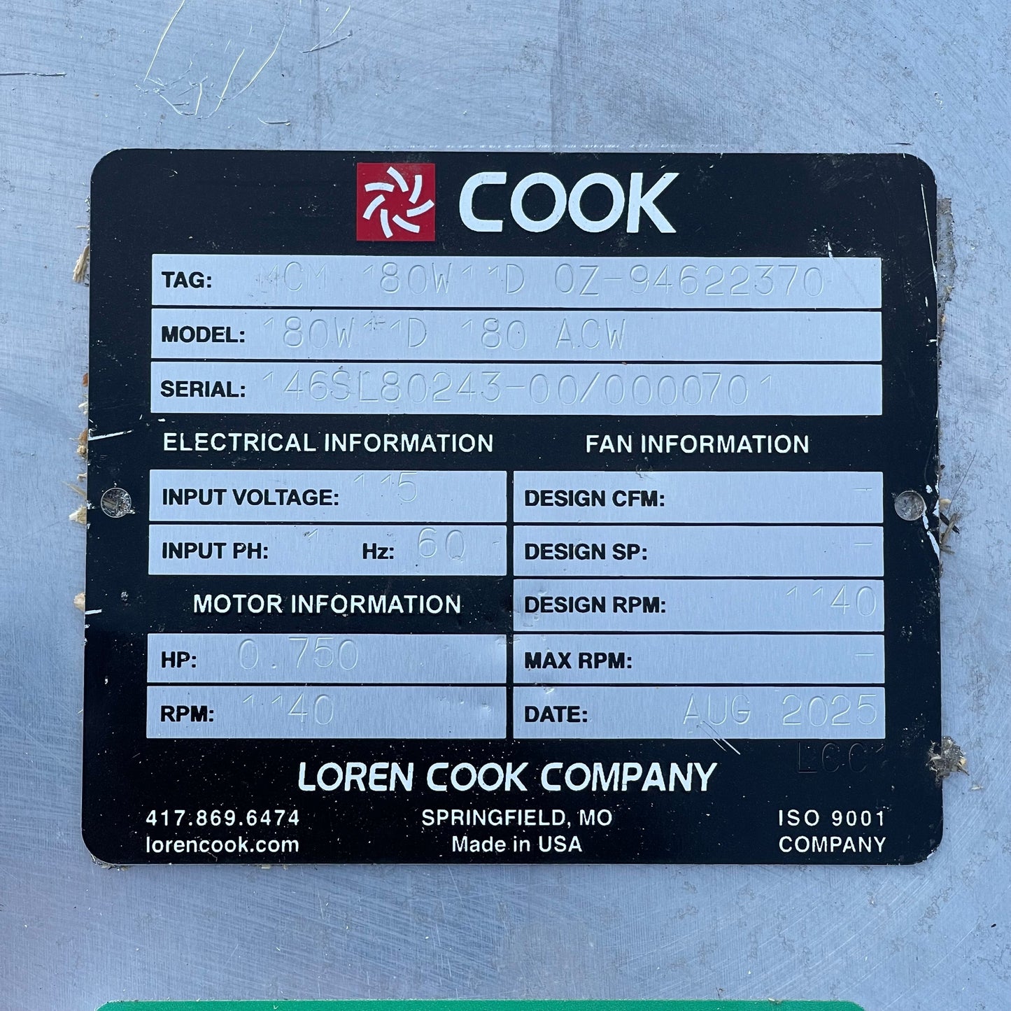 LOREN COOK Direct Drive Exhaust Fan 18" 3/4 HP 115 Volt 1 Phase 180W11D180ACW (New, Dented Top)